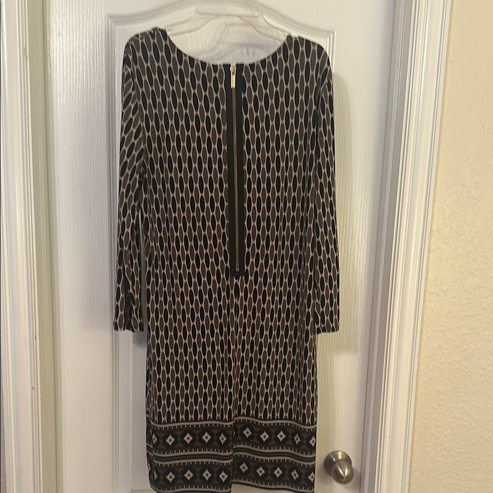 Michael Kors Elegant Black, olive green and taupe Patterned Dress size 4P - Picture 9 of 12